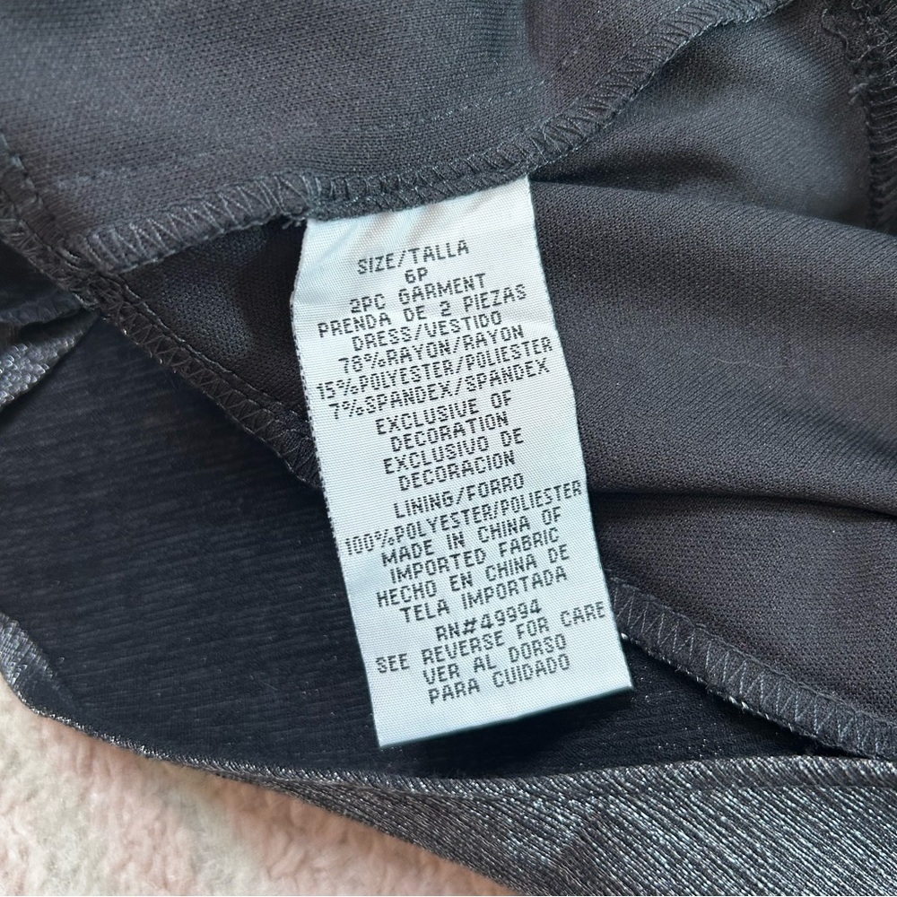 R&M Richards Shimmer Charcoal Midi Dress with Jacket Beaded Waist Size 6P Formal - Picture 16 of 16